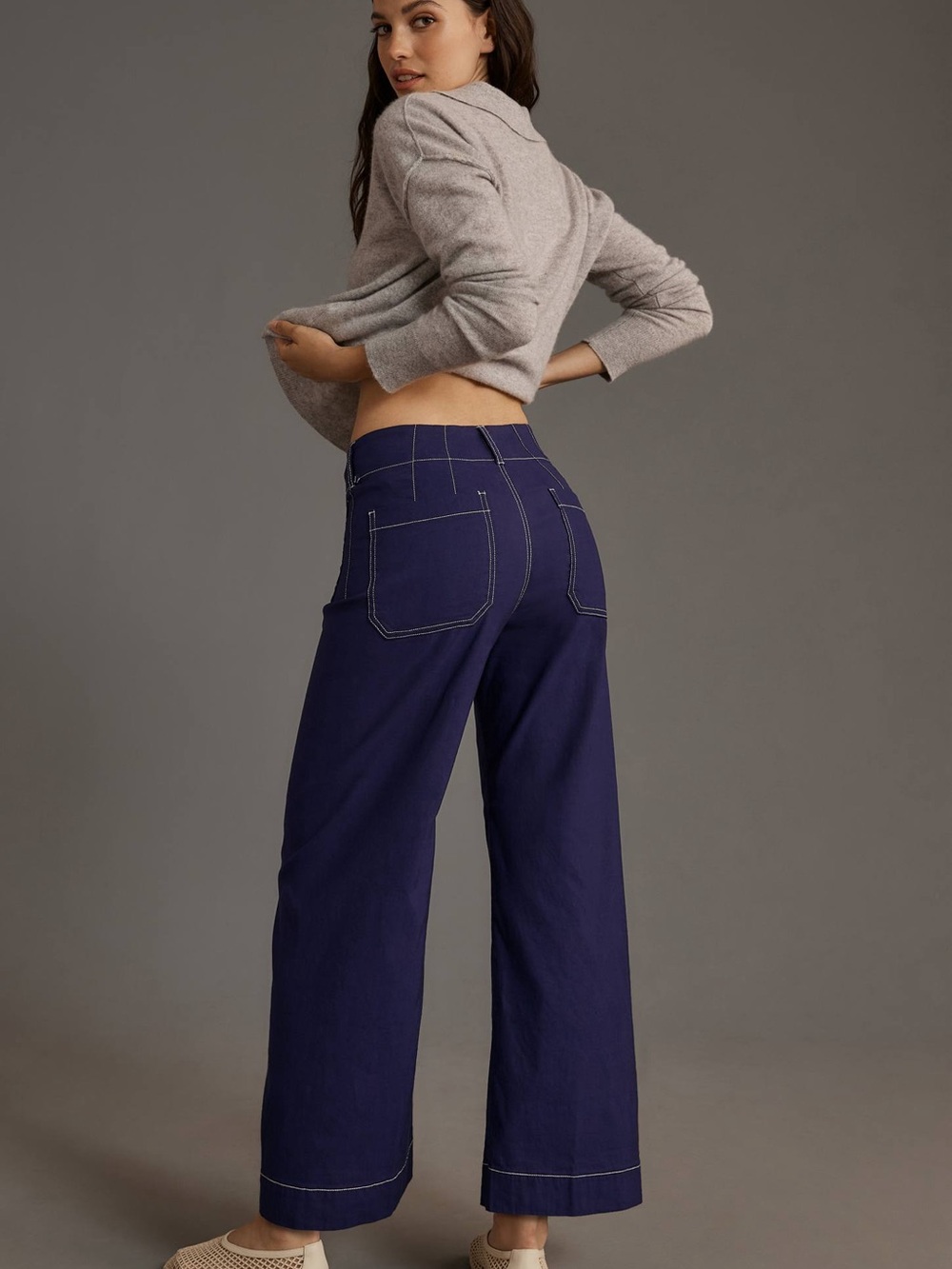 Maeve Purple Colette Wide-Leg Pants with White Topstitch - Picture 10 of 12